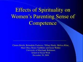 Effects of Spirituality on Women’s Parenting Sense of Competence
