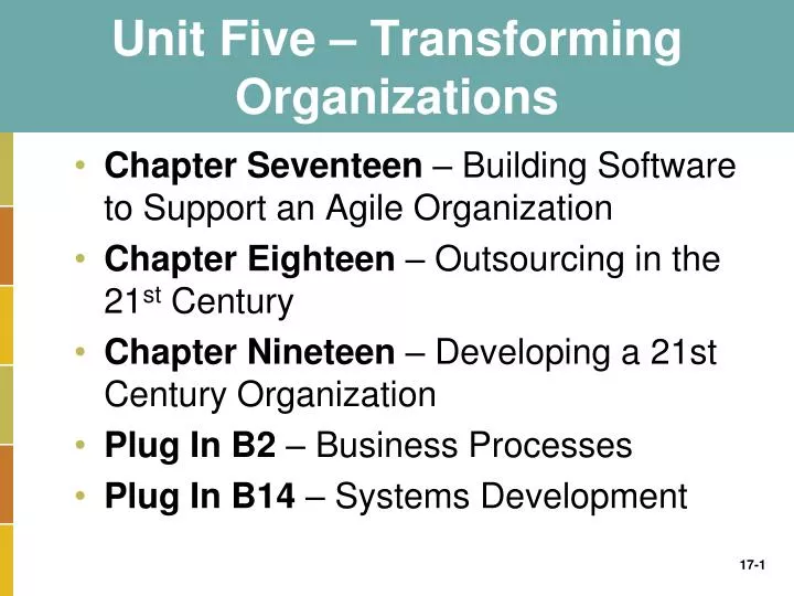 unit five transforming organizations