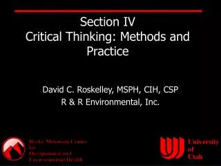 Section IV Critical Thinking: Methods and Practice
