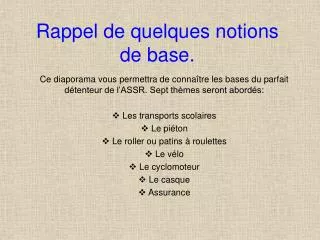 rappel de quelques notions de base