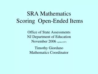 SRA Mathematics Scoring Open-Ended Items
