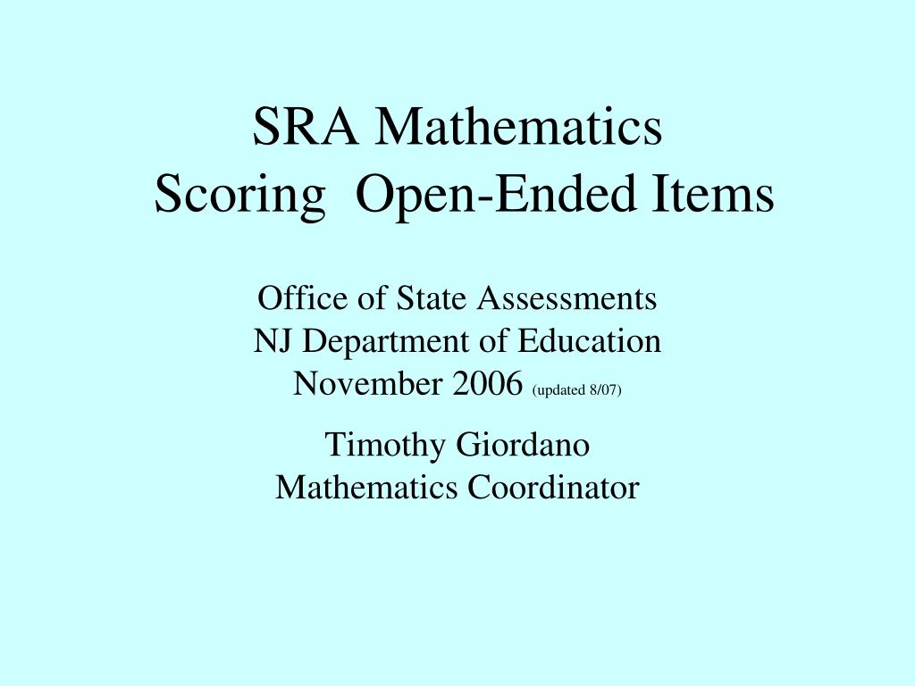 PPT - SRA Mathematics Scoring Open-Ended Items PowerPoint Presentation ...