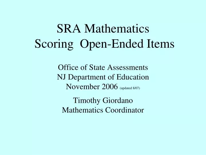 sra mathematics scoring open ended items