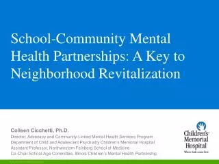 School-Community Mental Health Partnerships: A Key to Neighborhood Revitalization