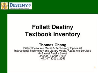 Follett Destiny Textbook Inventory