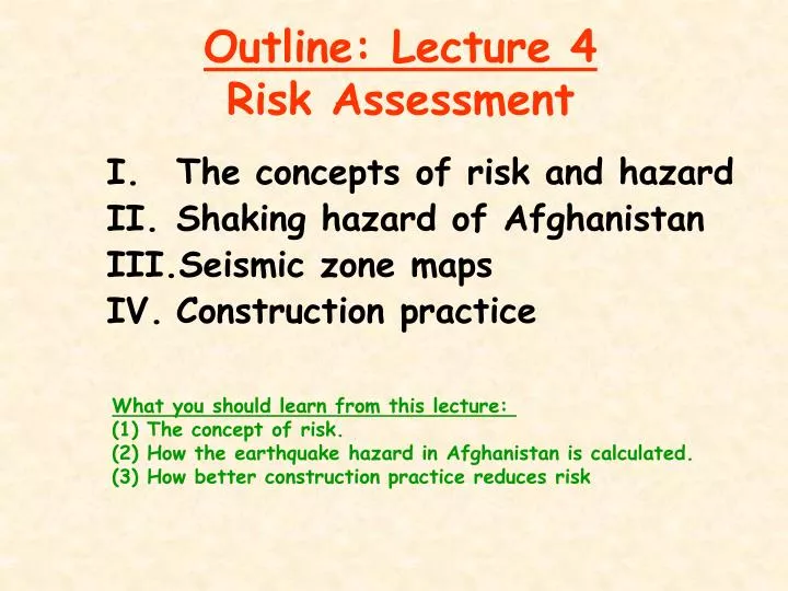 outline lecture 4 risk assessment