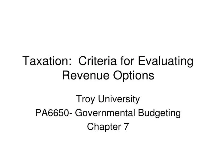 taxation criteria for evaluating revenue options