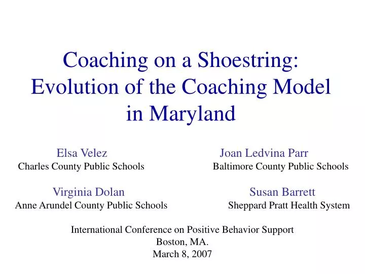 coaching on a shoestring evolution of the coaching model in maryland