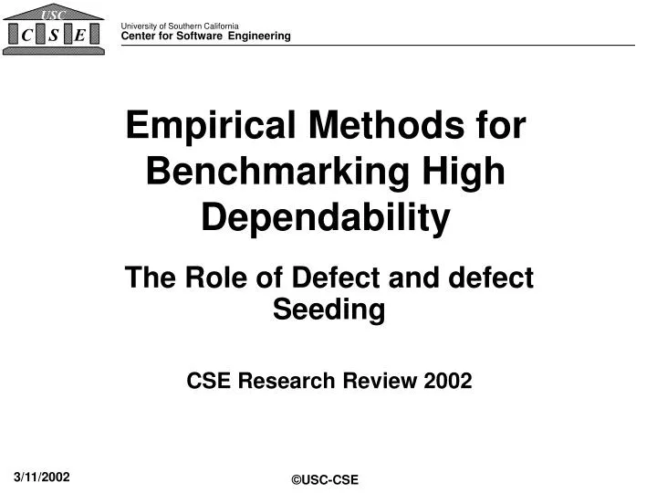 empirical methods for benchmarking high dependability