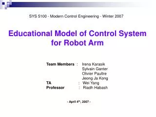 Educational Model of Control System for Robot Arm