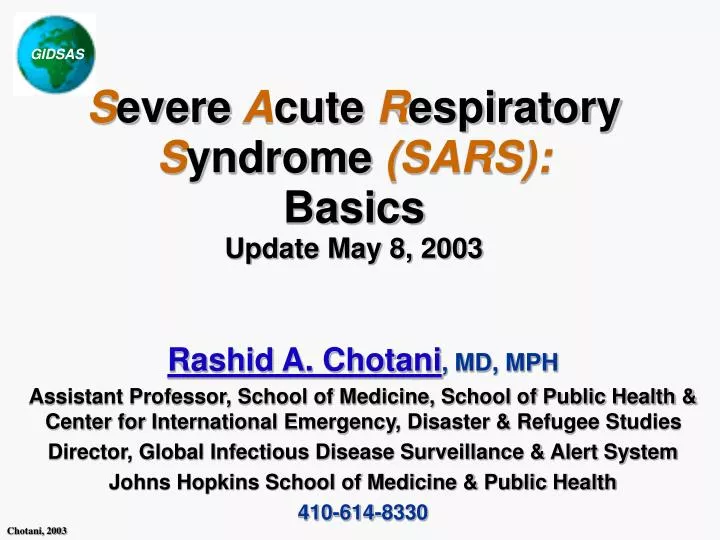 s evere a cute r espiratory s yndrome sars basics update may 8 2003