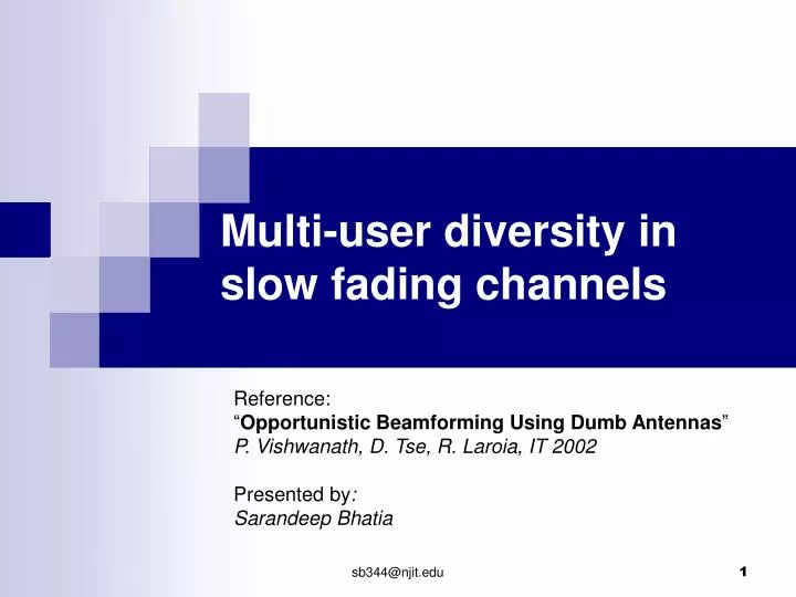 multi user diversity in slow fading channels