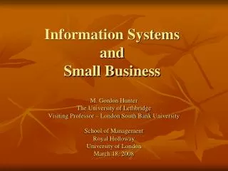 Information Systems and Small Business