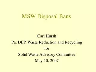 MSW Disposal Bans