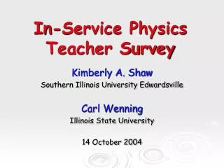 In-Service Physics Teacher Survey