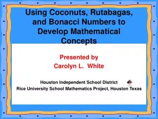 Presented by Carolyn L. White Houston Independent School District Rice University School Mathematics Project, Houston