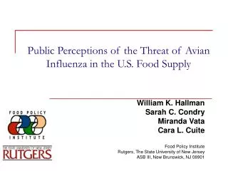 Public Perceptions of the Threat of Avian Influenza in the U.S. Food Supply