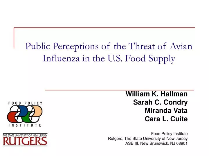 public perceptions of the threat of avian influenza in the u s food supply