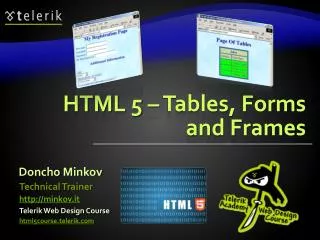 HTML 5 – Tables, Forms and Frames
