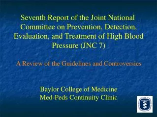 Seventh Report of the Joint National Committee on Prevention, Detection, Evaluation, and Treatment of High Blood Pressu