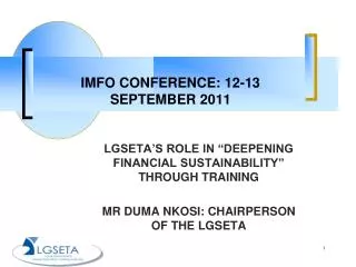 IMFO CONFERENCE: 12-13 SEPTEMBER 2011