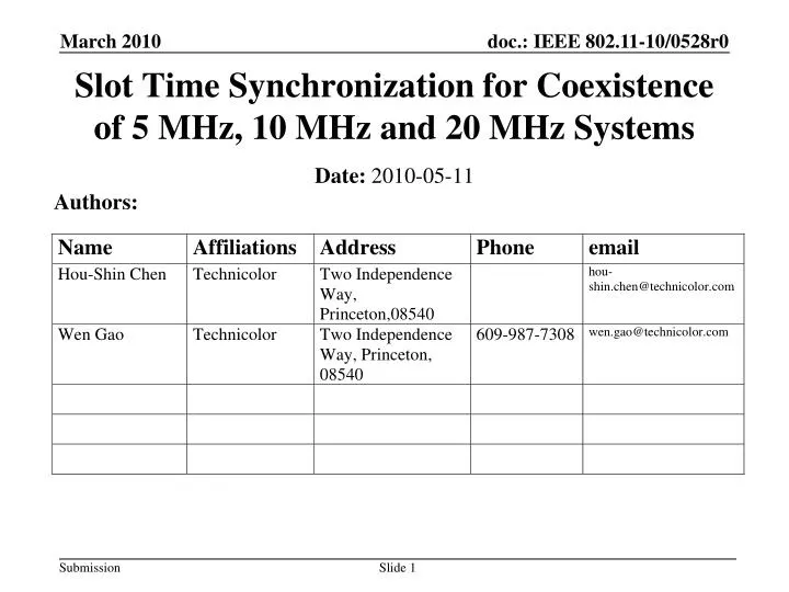 slot time synchronization for coexistence of 5 mhz 10 mhz and 20 mhz systems