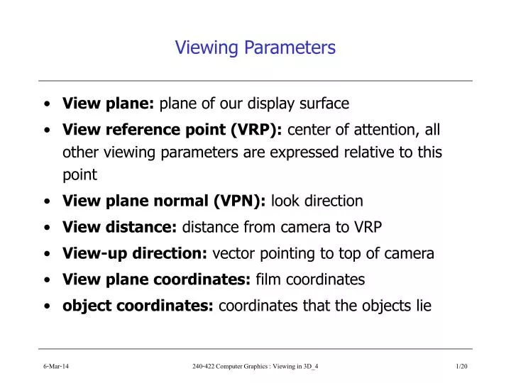 viewing parameters