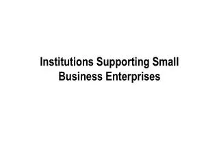 Institutions Supporting Small Business Enterprises