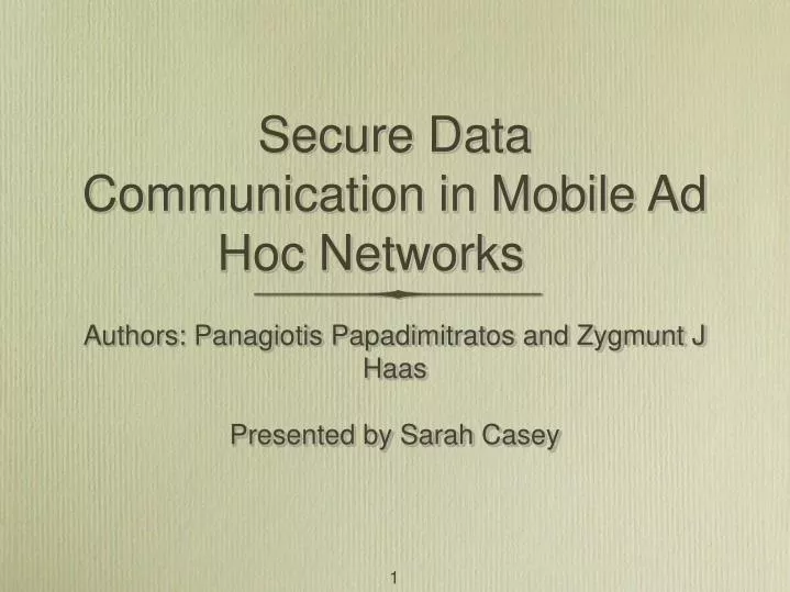 secure data communication in mobile ad hoc networks