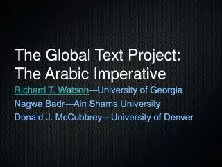 The Global Text Project: The Arabic Imperative