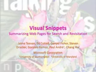 Visual Snippets Summarizing Web Pages for Search and Revisitation