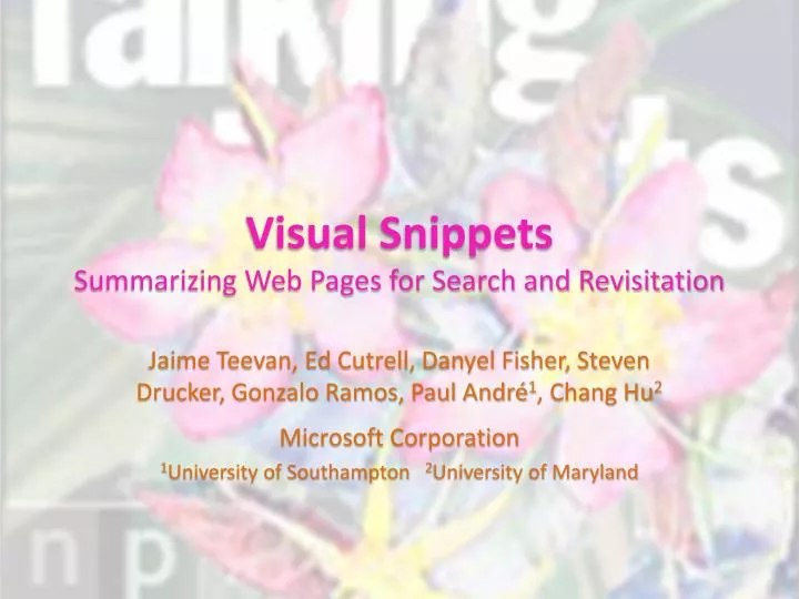 visual snippets summarizing web pages for search and revisitation