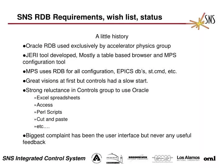 sns rdb requirements wish list status