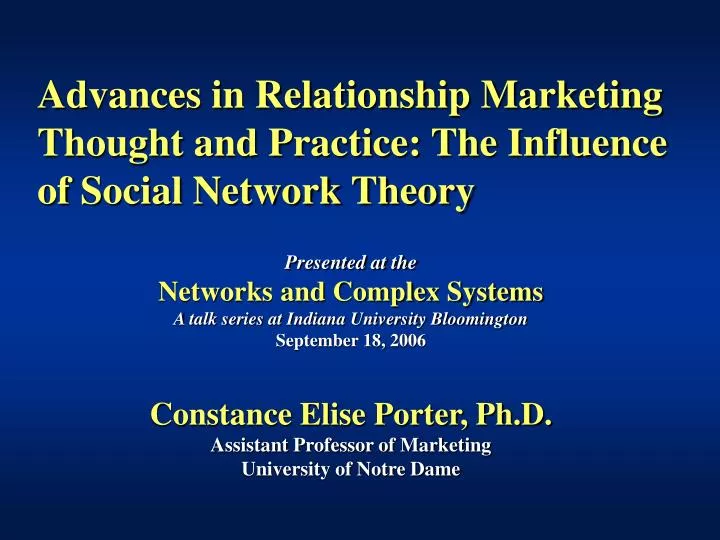 advances in relationship marketing thought and practice the influence of social network theory