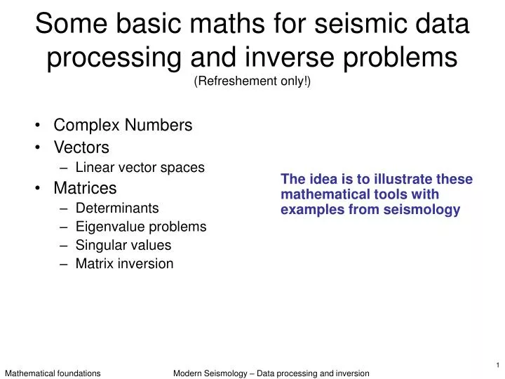 some basic maths for seismic data processing and inverse problems refreshement only