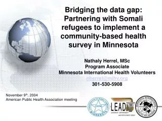 Bridging the data gap: Partnering with Somali refugees to implement a community-based health survey in Minnesota