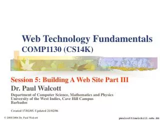 Web Technology Fundamentals COMP 1130 (CS14K)
