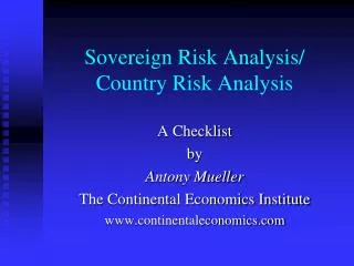 Sovereign Risk Analysis/ Country Risk Analysis