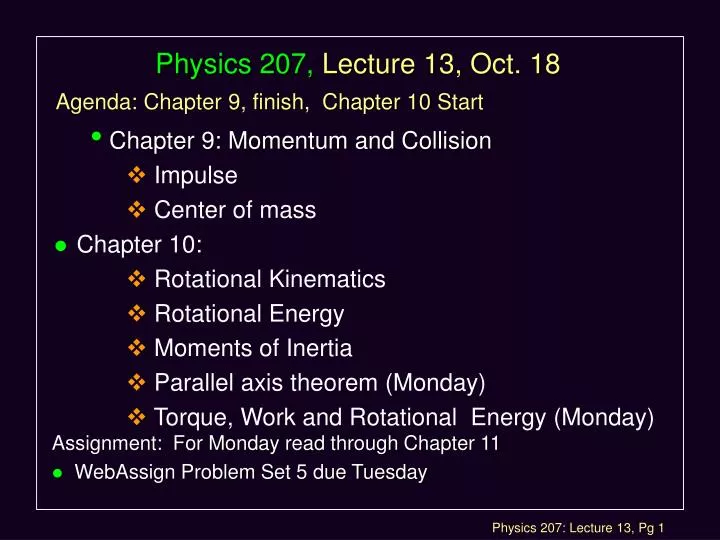 physics 207 lecture 13 oct 18