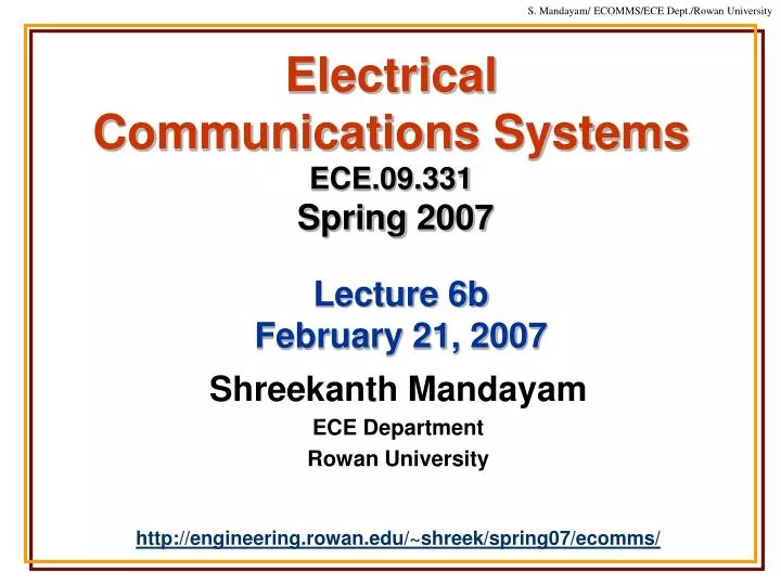 electrical communications systems ece 09 331 spring 2007