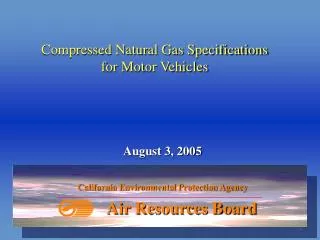 Compressed Natural Gas Specifications for Motor Vehicles