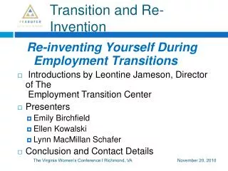 Transition and Re-Invention