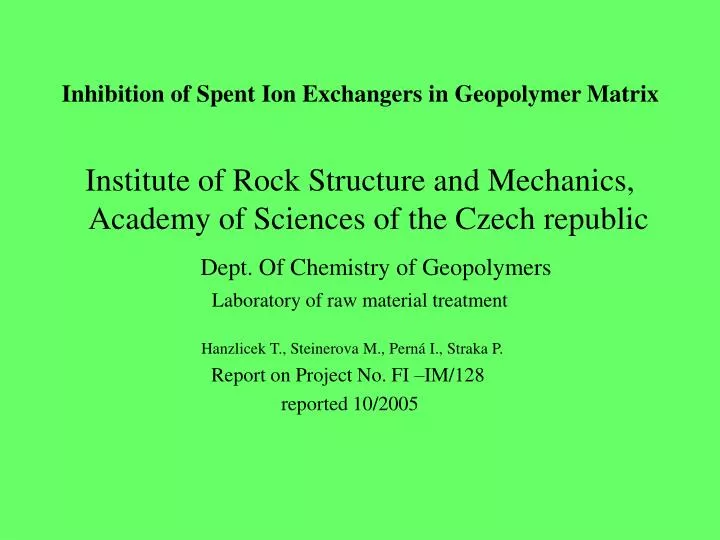 inhibition of spent ion exchangers in geopolymer matrix