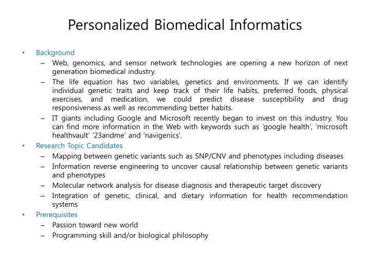 personalized biomedical informatics