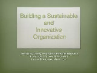 Building a Sustainable and Innovative Organization