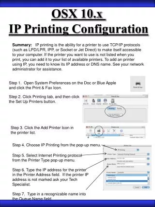 OSX 10.x IP Printing Configuration