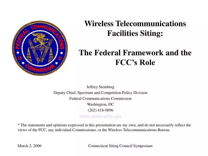 wireless telecommunications facilities siting the federal framework and the fcc s role