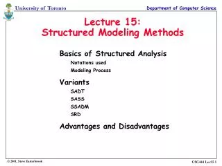 Lecture 15: Structured Modeling Methods