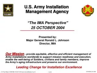 “The IMA Perspective” 25 OCTOBER 2004 Presented by: Major General Ronald L. Johnson Director, IMA