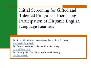 Initial Screening for Gifted and Talented Programs: Increasing Participation of Hispanic English Language Learners